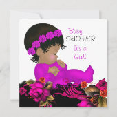 Baby shower Girl Pink Paars Roos Flowers 3b Kaart (Voorkant)