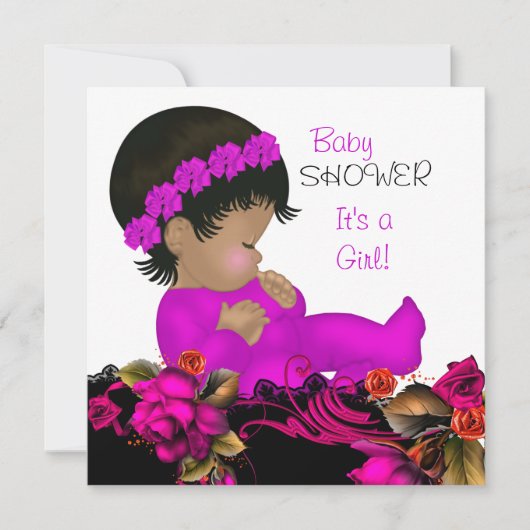 Baby shower Girl Pink Paars Roos Flowers 3b Kaart (Voorkant)