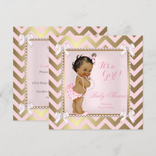 Baby shower Girl Pink Pearl Gold Chevron Ethnic Kaart (Voorkant / Achterkant)