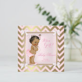 Baby shower Girl Pink Pearl Gold Chevron Ethnic Kaart (Staand voorkant)