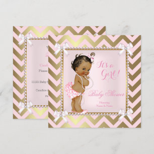 Baby shower Girl Pink Pearl Gold Chevron Ethnic Kaart