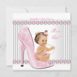Baby shower Girl Pink Pearl High Hiel Shoes Kaart