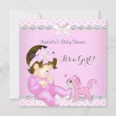 Baby shower Girl Pink Polka Dot Kitten 2 Kaart (Voorkant)