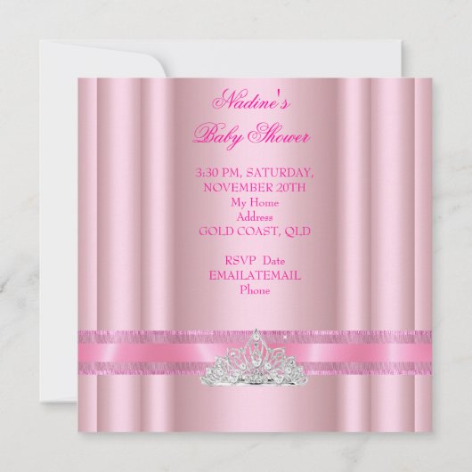 Baby shower Girl Pink Princess Black Kaart (Achterkant)