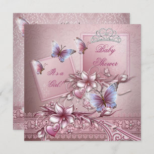 Baby shower Girl Pink Princess Butterfly Kaart