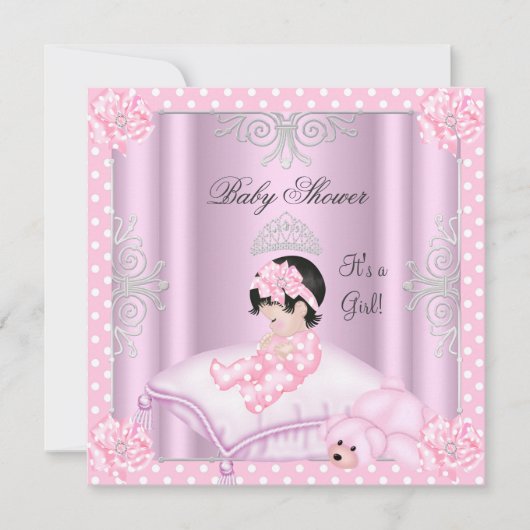 Baby shower Girl Pink Princess Tiara Kaart (Voorkant)