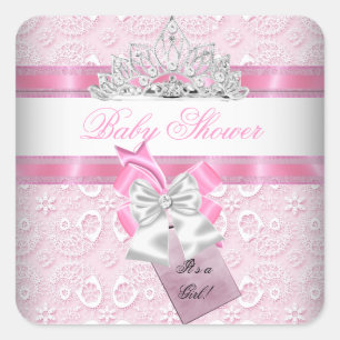 Baby shower Girl Pink Princess Tiara Vierkante Sticker