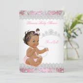 Baby shower Girl Pink Silver Roos Brunette Kaart (Staand voorkant)