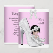 Baby shower Girl Pink Silver White Glitter Kaart (Voorkant / Achterkant)