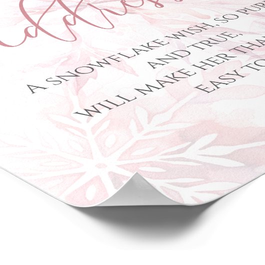 Baby shower Girl Pink Snowflake Adres Poster (Hoek)