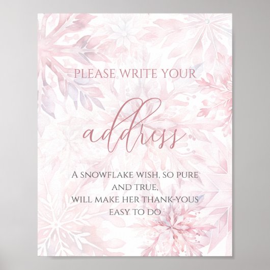 Baby shower Girl Pink Snowflake Adres Poster (Voorkant)