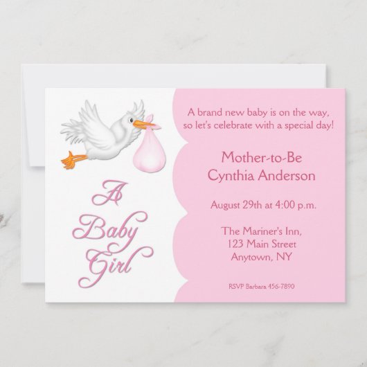 baby shower Girl Pink Stork Kaart (Voorkant)