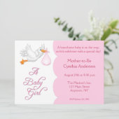 baby shower Girl Pink Stork Kaart (Staand voorkant)