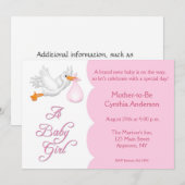 baby shower Girl Pink Stork Kaart (Voorkant / Achterkant)