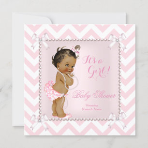 Baby shower Girl Pink White Chevron Ethnic Kaart