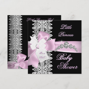 Baby shower Girl Pink White Lace Kaart