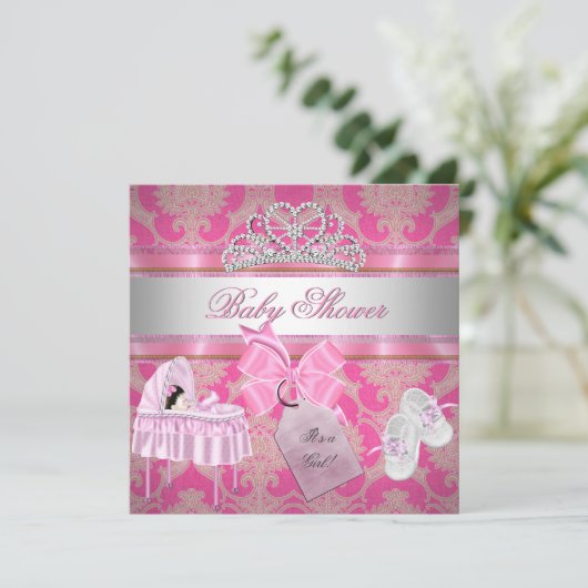 Baby shower Girl Pink White Princess Kaart (Staand voorkant)