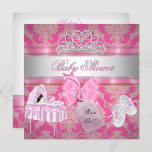 Baby shower Girl Pink White Princess Kaart
