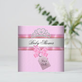Baby shower Girl Pink White Princess Tiara Kaart (Staand voorkant)