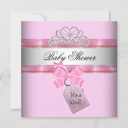 Baby shower Girl Pink White Princess Tiara Kaart (Voorkant)