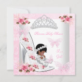 Baby shower Girl Princess Butterfly Shoe Pink Rose Kaart (Voorkant)