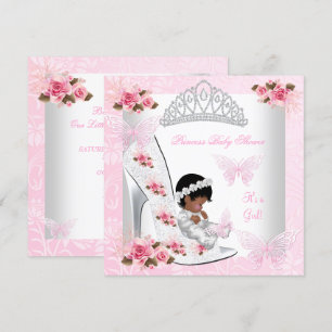 Baby shower Girl Princess Butterfly Shoe Pink Rose Kaart