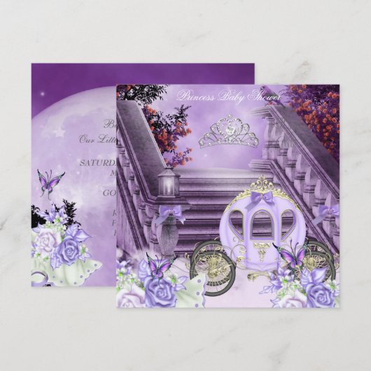 Baby shower Girl Princess Carriage Lavender Kaart (Voorkant / Achterkant)