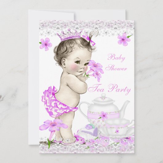 Baby shower Girl Princess Tea Party Kaart (Voorkant)