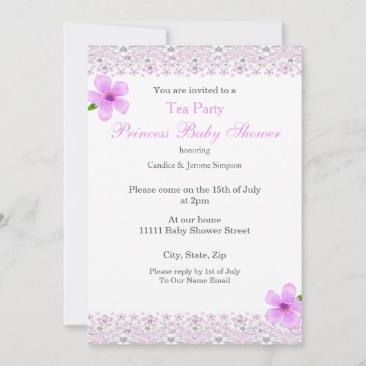  Baby shower Girl Princess Tea Party Kaart (Achterkant)