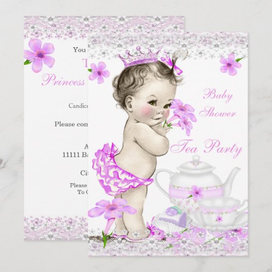 Baby shower Girl Princess Tea Party Kaart (Voorkant / Achterkant)