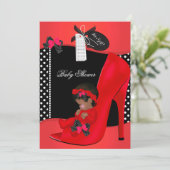 Baby shower Girl Red Baby Shoe Polka Dots 2B Kaart (Staand voorkant)