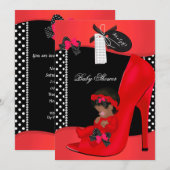 Baby shower Girl Red Baby Shoe Polka Dots 2B Kaart (Voorkant / Achterkant)