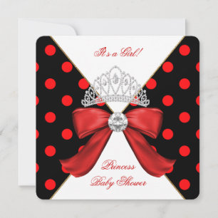 Baby shower Girl Red Black Princess Polka Dot Kaart