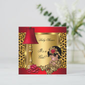 Baby shower Girl Red Gold Rozen Leopard AA Kaart (Staand voorkant)