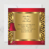 Baby shower Girl Red Gold Rozen Leopard AA Kaart (Achterkant)