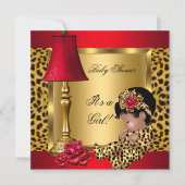 Baby shower Girl Red Gold Rozen Leopard AA Kaart (Voorkant)