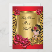 Baby shower Girl Red Gold Rozen Leopard Kaart (Voorkant)