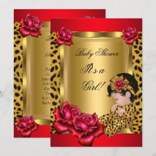 Baby shower Girl Red Gold Rozen Leopard Kaart
