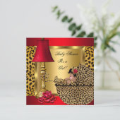 Baby shower Girl Red Gold Rozen Leopard Pram AA Kaart (Staand voorkant)