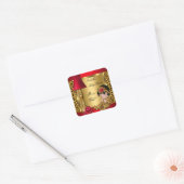 Baby shower Girl Red Gold Rozen Leopard Vierkante Sticker (Envelop)