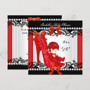 Baby shower Girl Red High Hiel Shoe Redhead Kaart