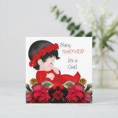 Baby shower Girl Red Rose Flowers 4a Kaart (Staand voorkant)