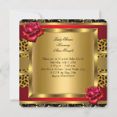 Baby shower Girl Red Roses Gold Wild Leopard 3 Kaart (Achterkant)