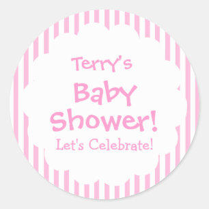 baby shower GIRL roze stropen V8 Ronde Sticker