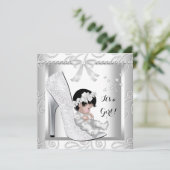Baby shower Girl Silver Grey Diamond Shoe Kaart (Staand voorkant)