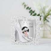 Baby shower Girl Silver White Glitter Shoe Kaart (Staand voorkant)