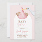Baby shower Girl Stork Invitation Kaart (Voorkant)