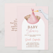 Baby shower Girl Stork Invitation Kaart (Voorkant / Achterkant)
