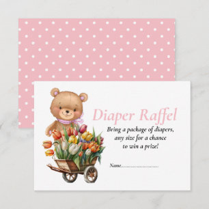 Baby shower Girl Teddy Floral Diaper Raffel Kaart