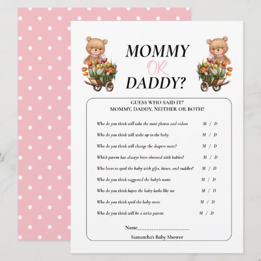 Baby shower Girl Teddy mama Dad Floral Rustic Kaart (Voorkant / Achterkant)